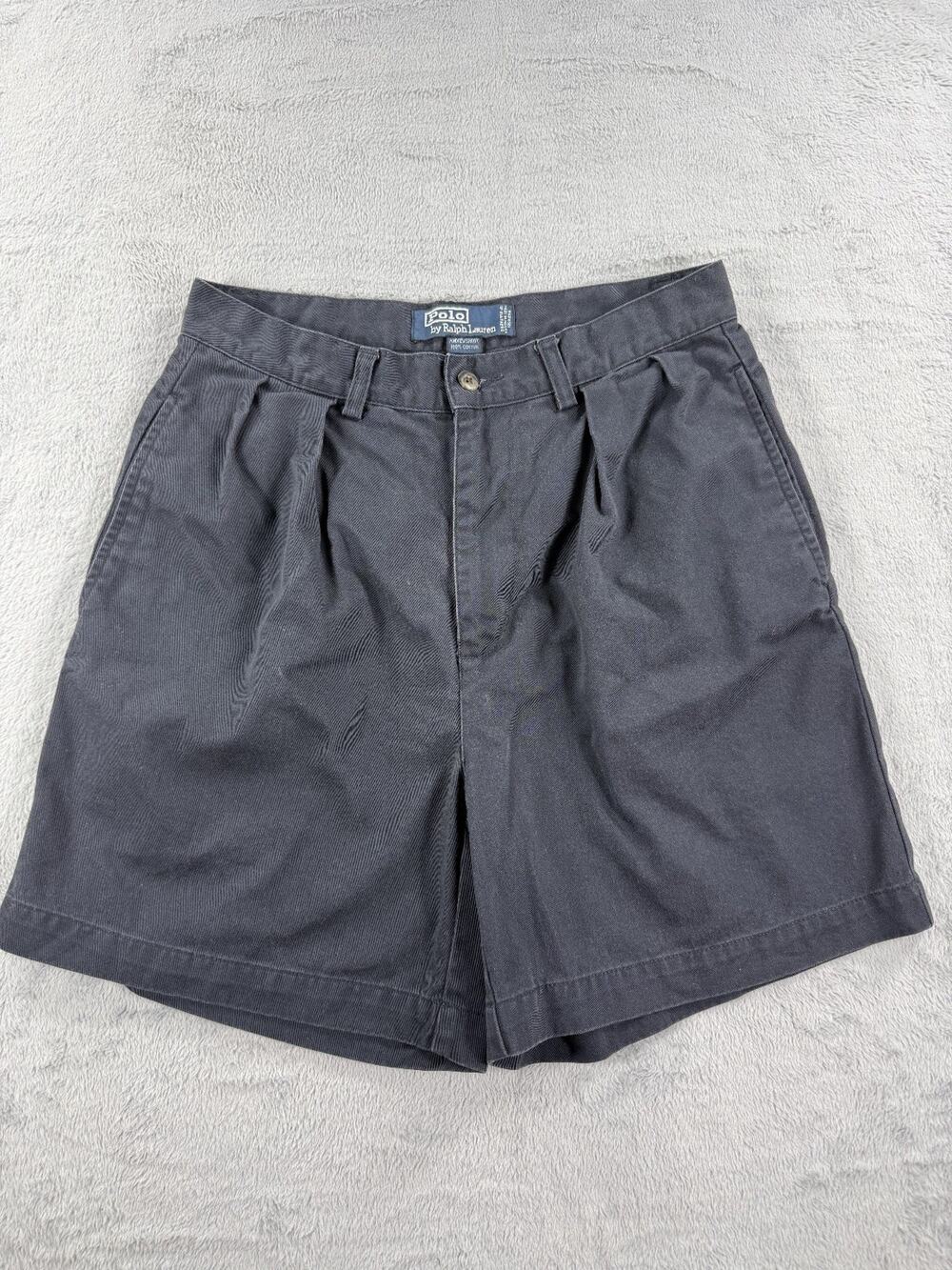 Polo Ralph Lauren Andrew Short Mens Size 30x6 Pleated Chino Cotton Black Shorts